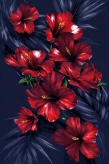 Vibrant red hibiscus flowers on a dark backdrop