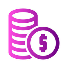 Ecommerce interface icon. Stack of coins icon, simple gradient line design, representing money, finance, or wealth, suitable for banking, investment, or economic themes.