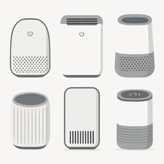 Vector Set Modern Air Purifiers: A stylish assortment of air purifiers, showcasing their sleek designs and innovative technology designed to purify air and improve indoor environments.
