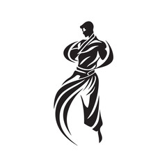 A dynamic sketch-style vector illustration of a person performing a karate pose. The artwork captures the spirit of martial arts, discipline, and movement isolated on white background.
