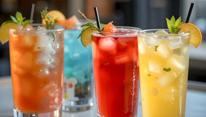 A Row of Colorful Cocktails in Martini Glasses – Elegant Drink Presentation on White Background

