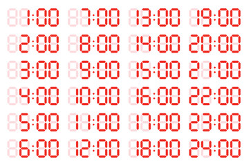 Time display on digital clock. Vector. Parts. Time.