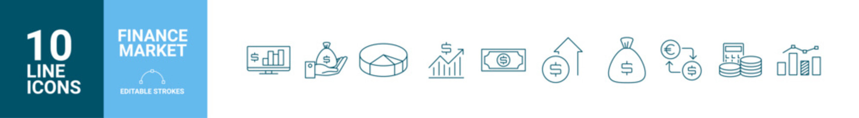 Vector finance editable stroke line icon set 