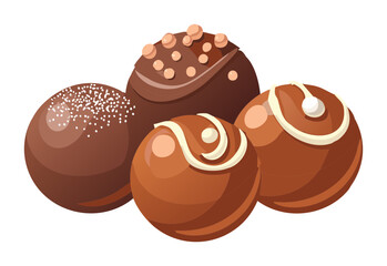 Decorative Chocolate Truffles with Swirls Toppings - Vector Illustration