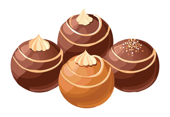 Chocolate Truffles with Cream Swirls - Vector Illustration