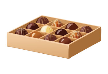 Long Beige Box of Delicious Chocolate Truffles - Vector Illustration