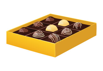 Chocolates in Golden Gift Box - Vector Illustration