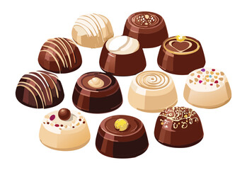 Mixed White and Brown Chocolate Assortment - Vector Illustration