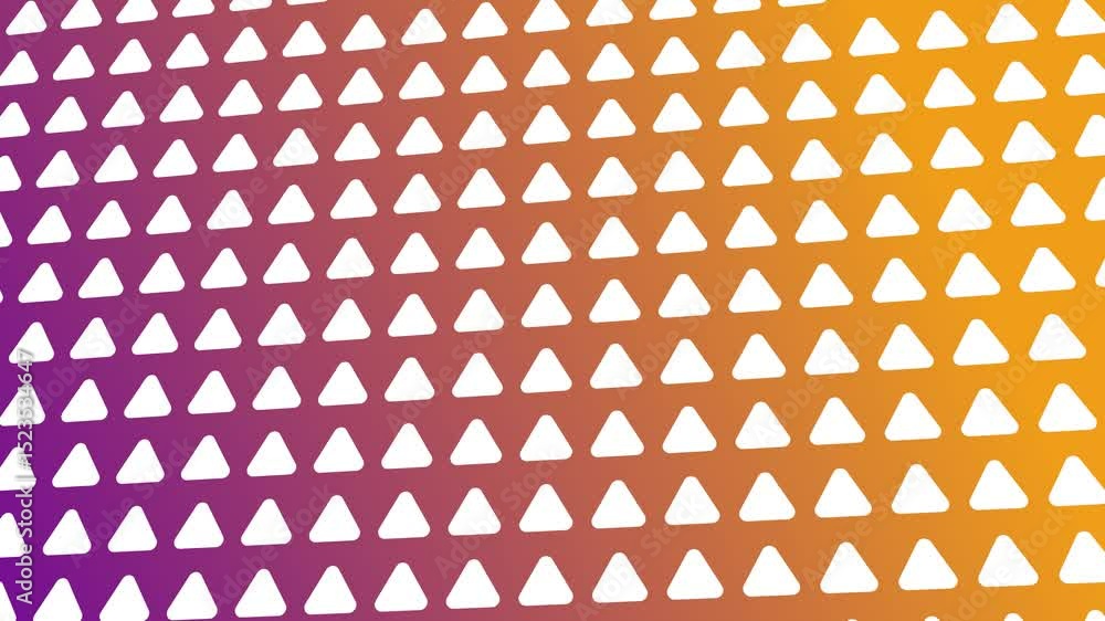 Poster animation of a pattern of white triangles with a purple and orange gradient background