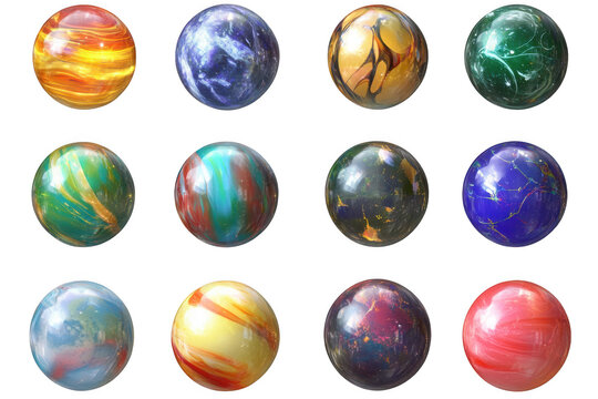 Collection of colorful marbles isolated on transparent background