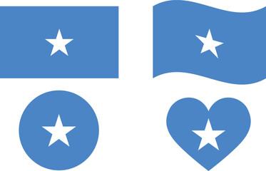 Somalia Flag Variations Rectangular, Waving, Circle, and Heart Shapes.