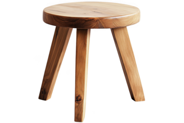 Wooden stool furniture design isolated on transparent background