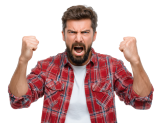 Expressing Unadulterated Fury: A man's raw, unfiltered anger is vividly portrayed, his face contorted in a grimace and fists clenched tightly, capturing the essence of intense frustration.