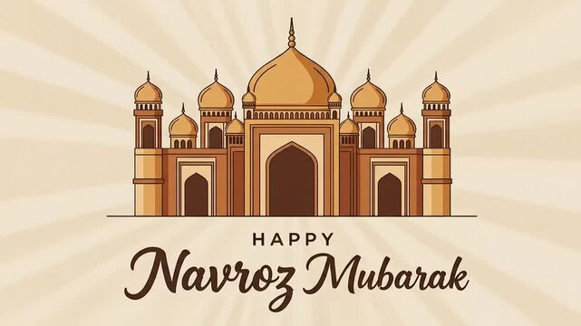 Navroz Mubarak Animation with Indian Monument Design &ndash; Elegant and Cultural MP4 to Celebrate Parsi New Year with Traditional Architecture, Ideal for Festive Greetings and Posts