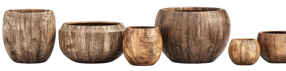 Obraz premium A collection of rounded, wooden vessels