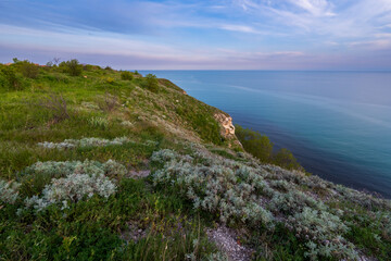 High rocks view of the coast of the sea