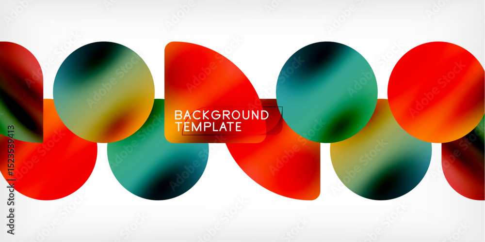 Fototapete Abstract colorful shapes form dynamic pattern. Red, teal, orange hues blend, creating modern visual effect. Simple design.