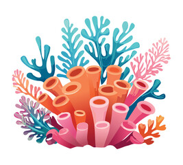Varied Corals and Sea Plants Underwater