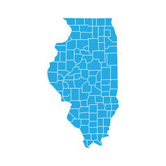 Fototapeta premium Illinois Blue Administrative Map White Isolated Background