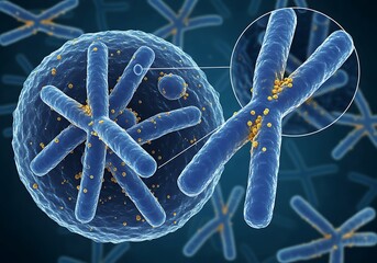 Illustration of chromosomes with magnified detail showing genetic material