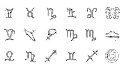 Zodiac constellation symbols astrology signs collection