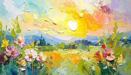 Obraz na płótnie Canvas Oil Painting of Sunset – Aesthetic Nature View Background