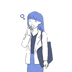 眠そうな働く女性イラスト