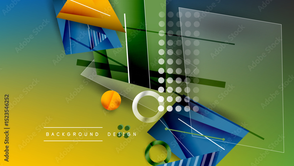 Leinwandbilder Abstract geometric shapes overlap vibrant gradient background. Modern design elements create dynamic visual composition.