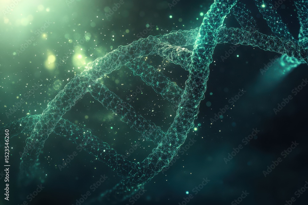 Poster abstract dna strand green teal particle background science code life helix design future health