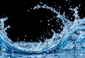 Water splashing in dynamic patterns across a dark background