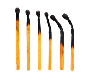 set of burnt matches isolated on white background