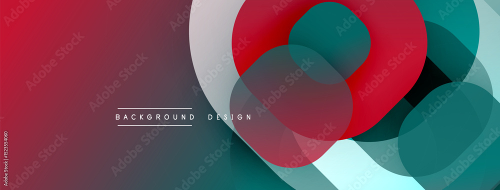 Aufkleber Abstract fluid shapes overlap, creating dynamic color gradients. Red, teal, white hues blend smoothly. Modern design element.