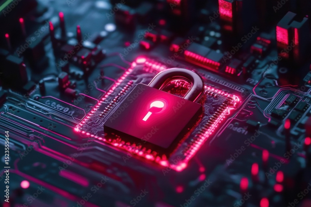Poster cybersecurity digital lock padlock technology protection secure network data privacy system