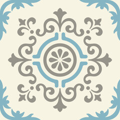 Aqua Blue and Mint Green Vintage Tile Pattern Set – Mediterranean Decorative Vector