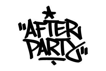 Graffiti tag text "After Party" in bold black urban style with vibrant street vibes. Hand-drawn lettering with raw spray paint texture. Perfect for posters, merch, events, and edgy festival designs.
