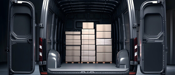 Stacked Beige Boxes In Dark Gray Cargo Van
