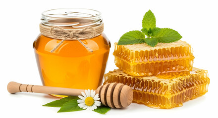 Honey Jar with Honeycomb and Dipper