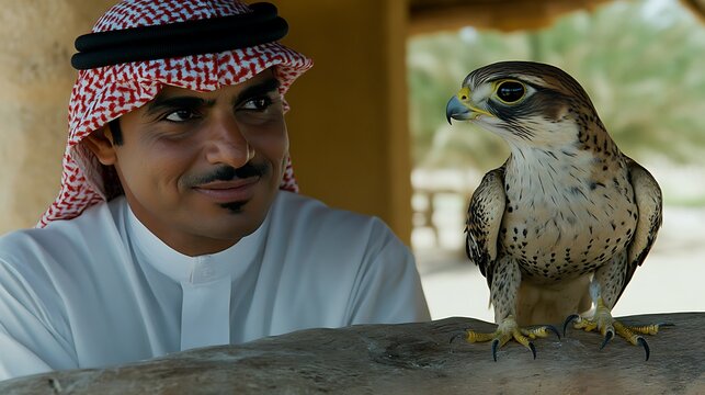 Arabian falconer and his majestic bird of prey, a symbol of culture and tradition