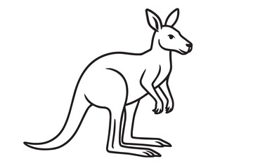 Black and white vector artwork of a kangaroo, using bold black outlines to capture its athletic form, pointed ears, and long, balanced tail perfectly.