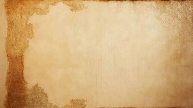 Aged parchment paper with decorative edges and a light brown faded center texture design background texture video
