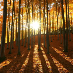 Obraz premium Golden Autumn Forest Sunlight Illustration