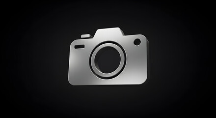 A sleek, metallic silver 3D rendering of a camera icon, showcasing its minimalist and modern design. Represents photography, digital media, technology, and elegance.
