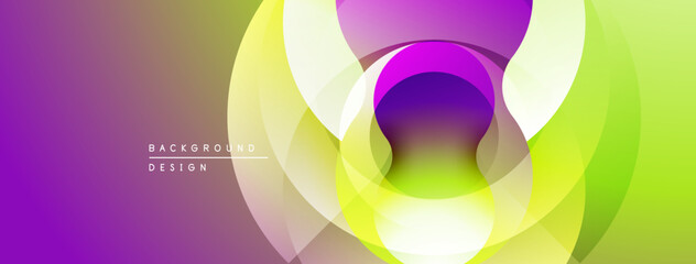 Abstract vibrant layers create circular design. Gradient colors blend, forming modern background. Smooth transitions, dynamic composition.