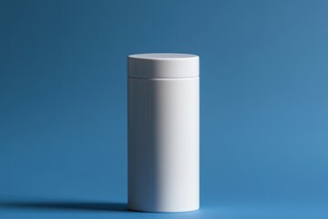 White Cylindrical Container Mockup Product Design Template Blue Background 3D Lid Clean Image Empty 