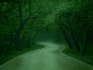 Rainy Forest Path 3D Illustration