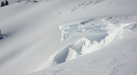 Obraz premium Crisp winter landscape with detailed snow cornice and undulating snowy terrain