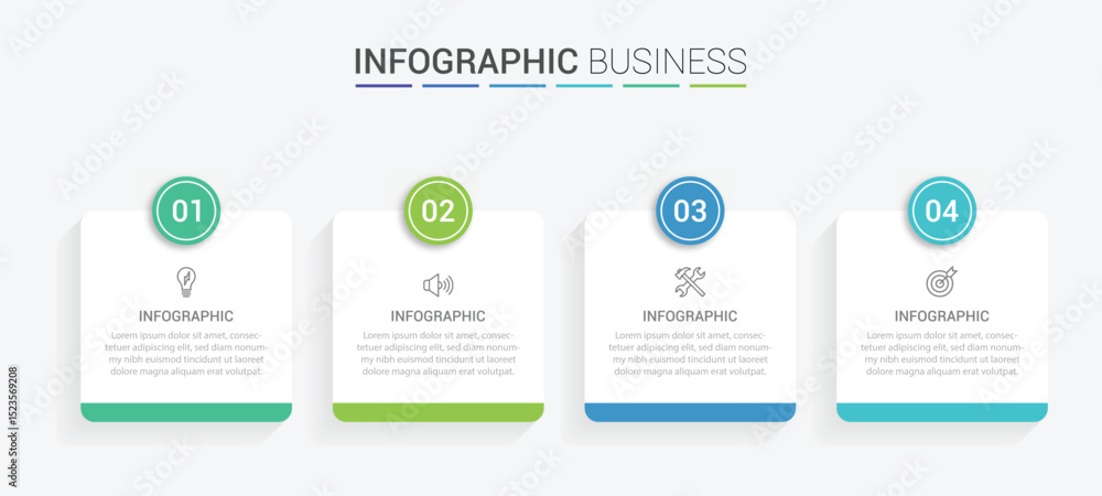 Aufkleber business vector infographic design template with icons and 4 options or steps. can be used for proce