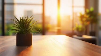 Interior Decoration Plant on Wooden Desk, Modern Minimalist Design for Relaxing Ambiance