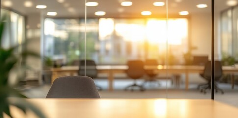 Contemporary Office Interior Background with a Bright Sunlit Workspace