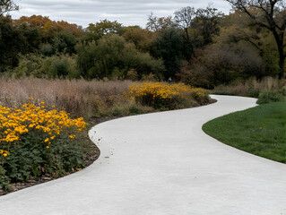 Curving Pathway, Autumn Landscape Illustration